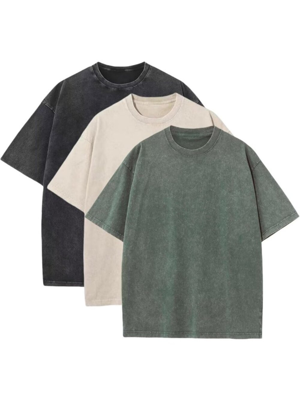 3 Pcs Oversized Heavy Cotton Summer Tees - Vintage Loose Fit Short Sleeve